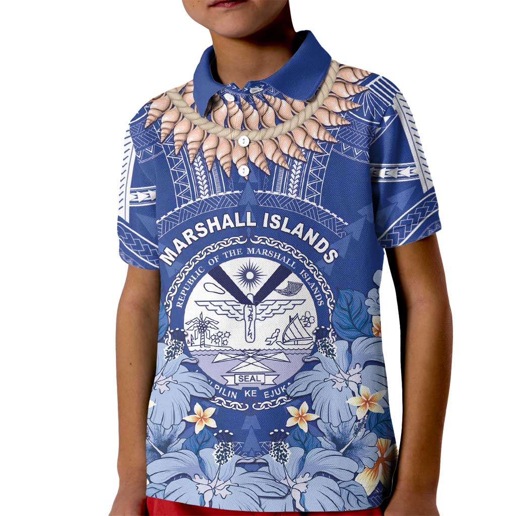 Marshall Islands Jemenei Day Kid Polo Shirt Polynesian Tribal Tattoo Seashell Necklace