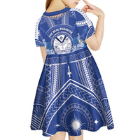 Marshall Islands Jemenei Day Kid Short Sleeve Dress Polynesian Tribal Tattoo Seashell Necklace