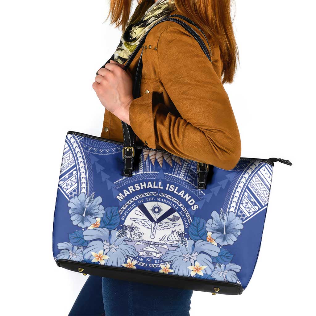 Marshall Islands Jemenei Day Leather Tote Bag Polynesian Tribal Tattoo Seashell Necklace