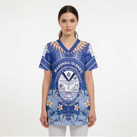 Marshall Islands Jemenei Day Scrub Top Polynesian Tribal Tattoo Seashell Necklace - Polynesian Pride