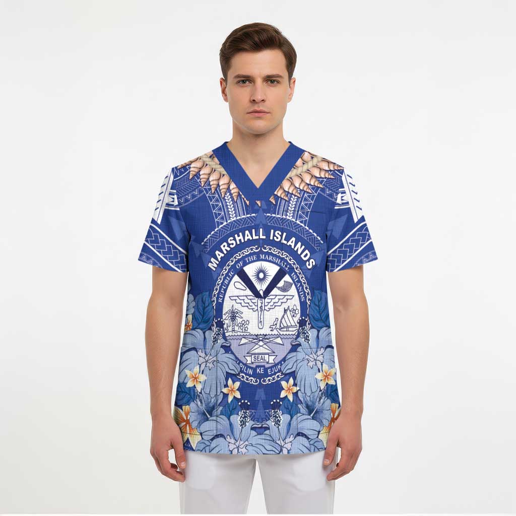 Marshall Islands Jemenei Day Scrub Top Polynesian Tribal Tattoo Seashell Necklace - Polynesian Pride