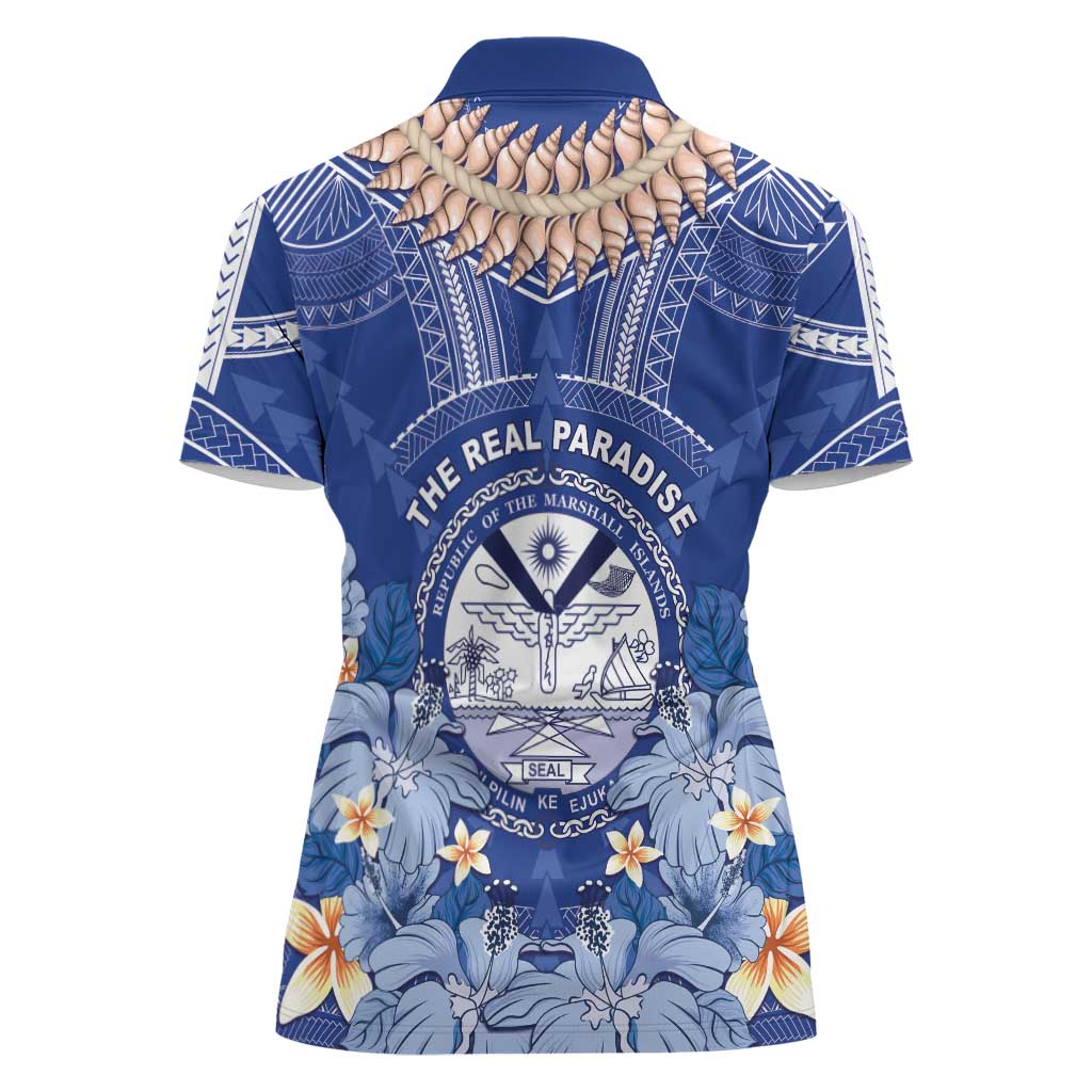 Marshall Islands Jemenei Day Women Polo Shirt Polynesian Tribal Tattoo Seashell Necklace