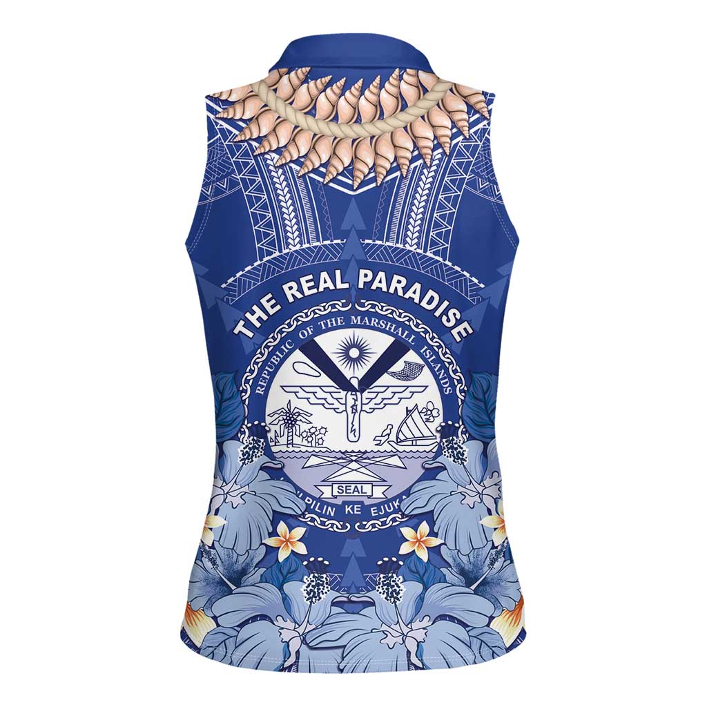 Marshall Islands Jemenei Day Women Sleeveless Polo Shirt Polynesian Tribal Tattoo Seashell Necklace