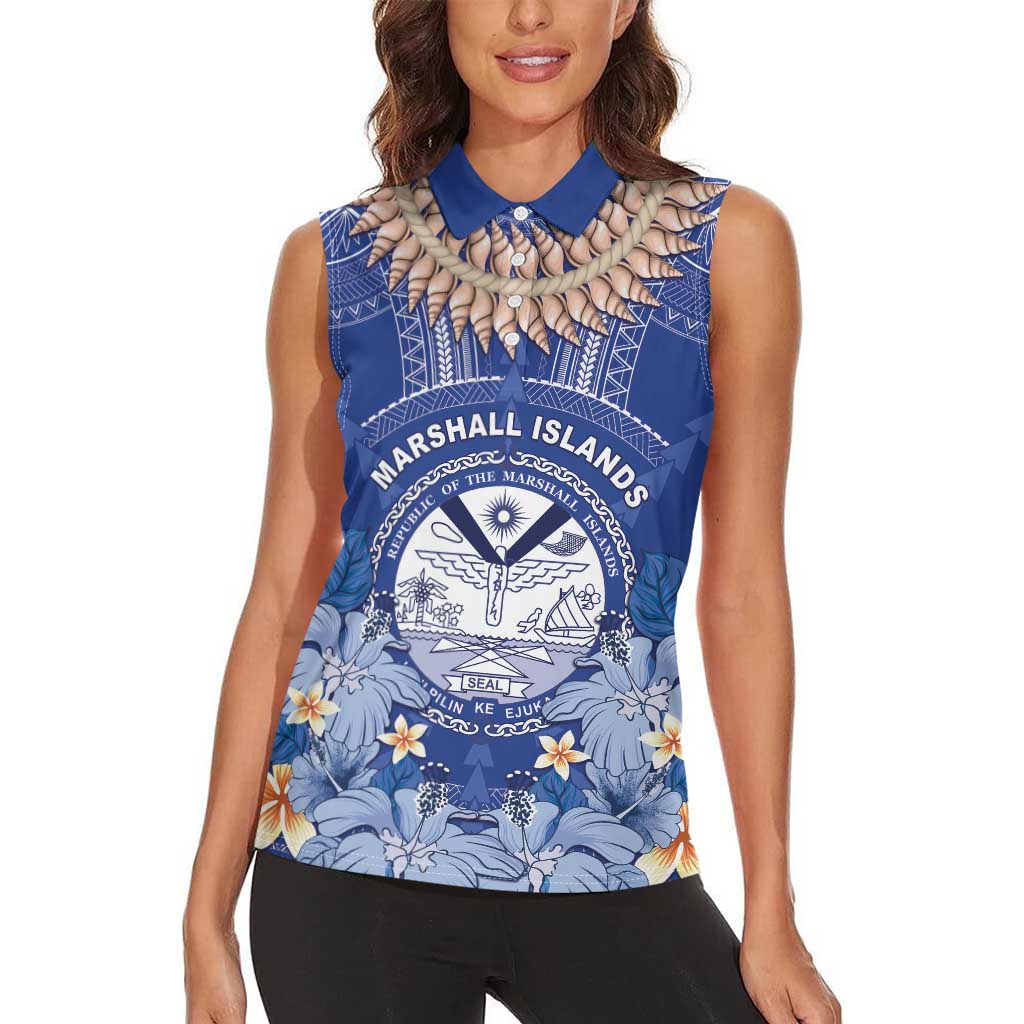 Marshall Islands Jemenei Day Women Sleeveless Polo Shirt Polynesian Tribal Tattoo Seashell Necklace