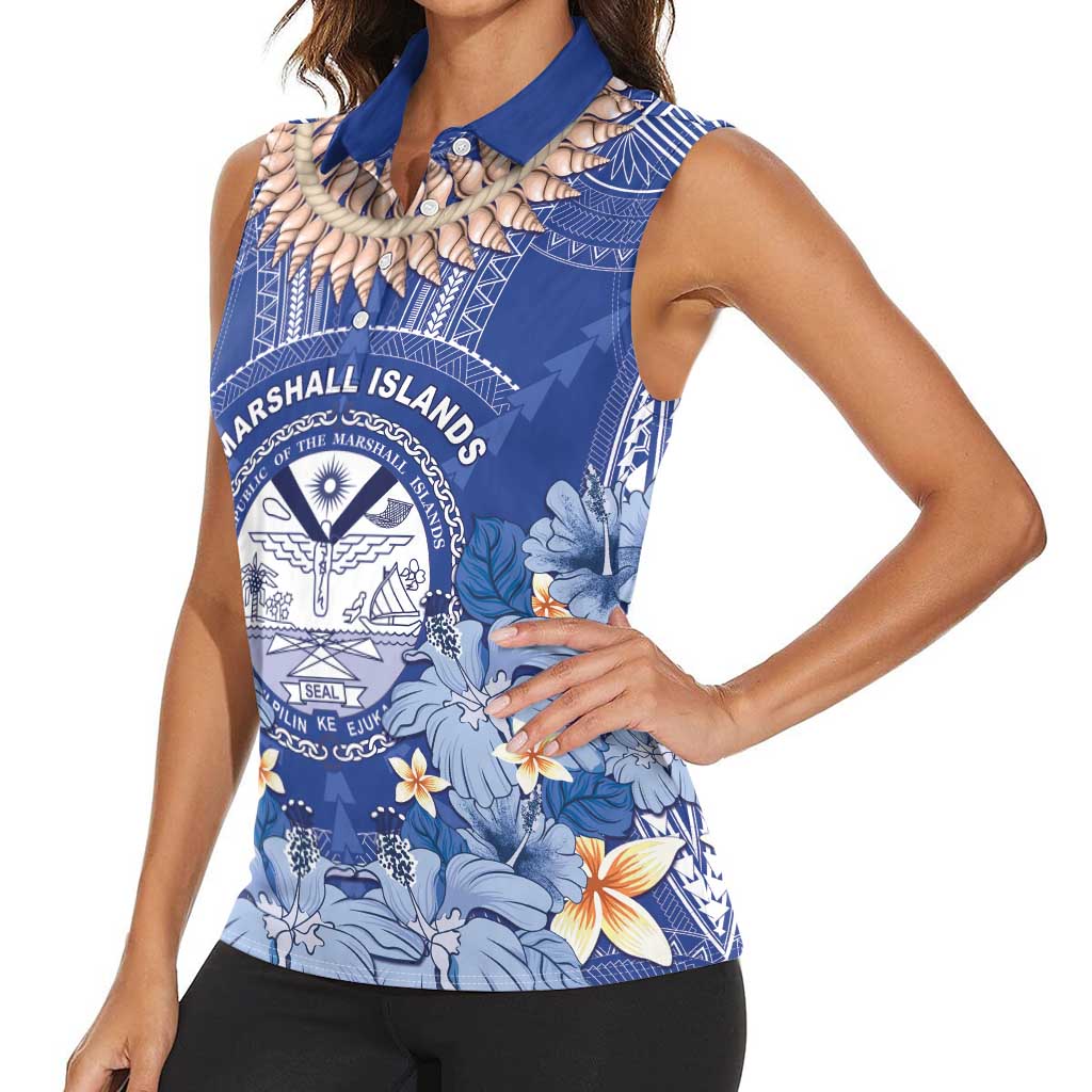 Marshall Islands Jemenei Day Women Sleeveless Polo Shirt Polynesian Tribal Tattoo Seashell Necklace