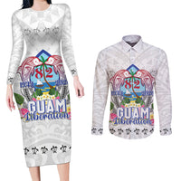 Guam Chamorro Liberation Day Couples Matching Long Sleeve Bodycon Dress and Long Sleeve Button Shirt 82nd Anniversary LT05 White - Polynesian Pride
