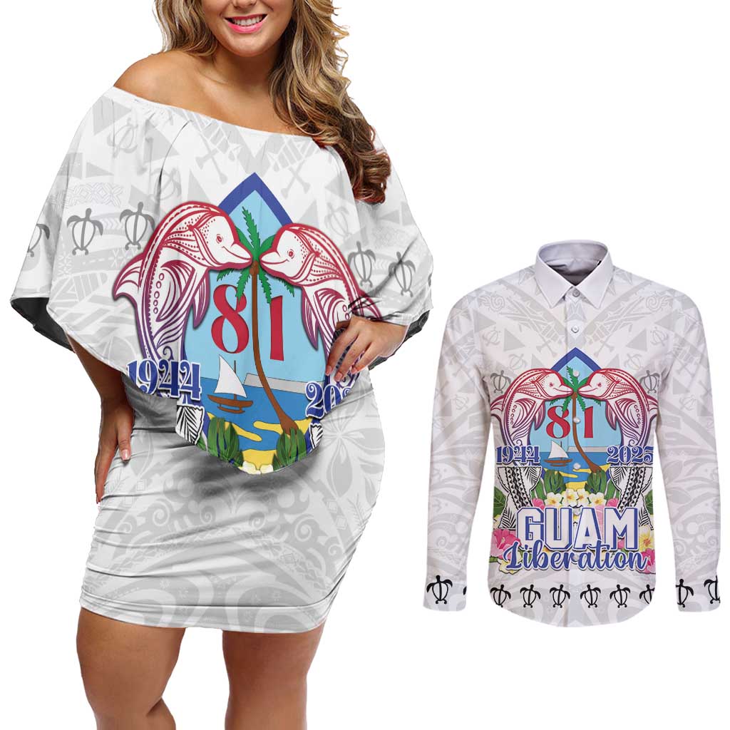 Guam Chamorro Liberation Day Couples Matching Off Shoulder Short Dress and Long Sleeve Button Shirt 81st Anniversary LT05