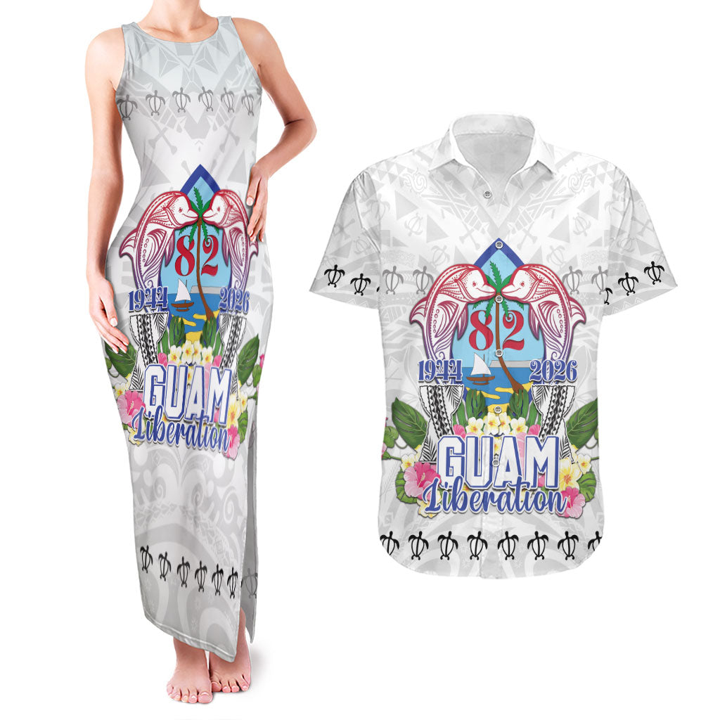 Guam Chamorro Liberation Day Couples Matching Tank Maxi Dress and Hawaiian Shirt 82nd Anniversary LT05 White - Polynesian Pride