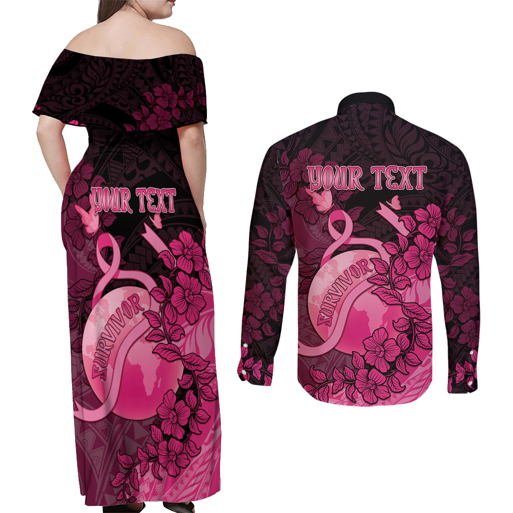 Personalised Cancer Fighter Couples Matching Off Shoulder Maxi Dress and Long Sleeve Button Shirt I Beat Cancer