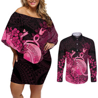Personalised Cancer Fighter Couples Matching Off Shoulder Short Dress and Long Sleeve Button Shirt I Beat Cancer