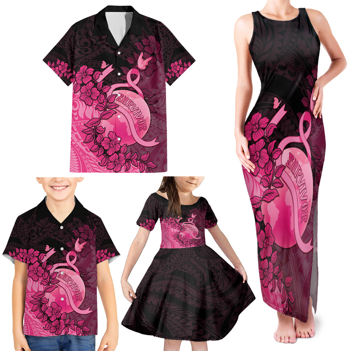 Personalised Cancer Fighter Family Matching Tank Maxi Dress and Hawaiian Shirt I Beat Cancer