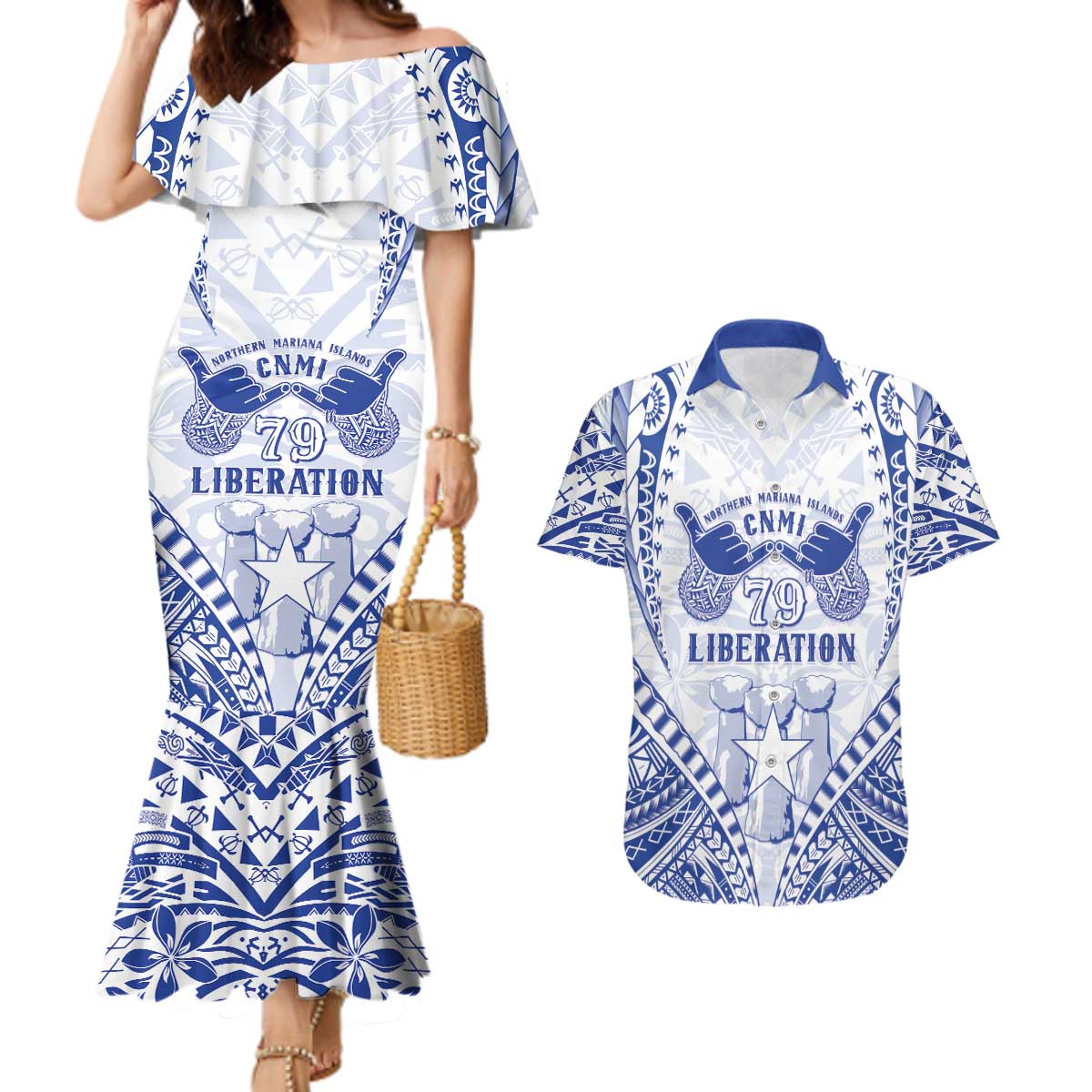 Northern Mariana Islands Liberation Day Couples Matching Mermaid Dress and Hawaiian Shirt 79th Anniversary