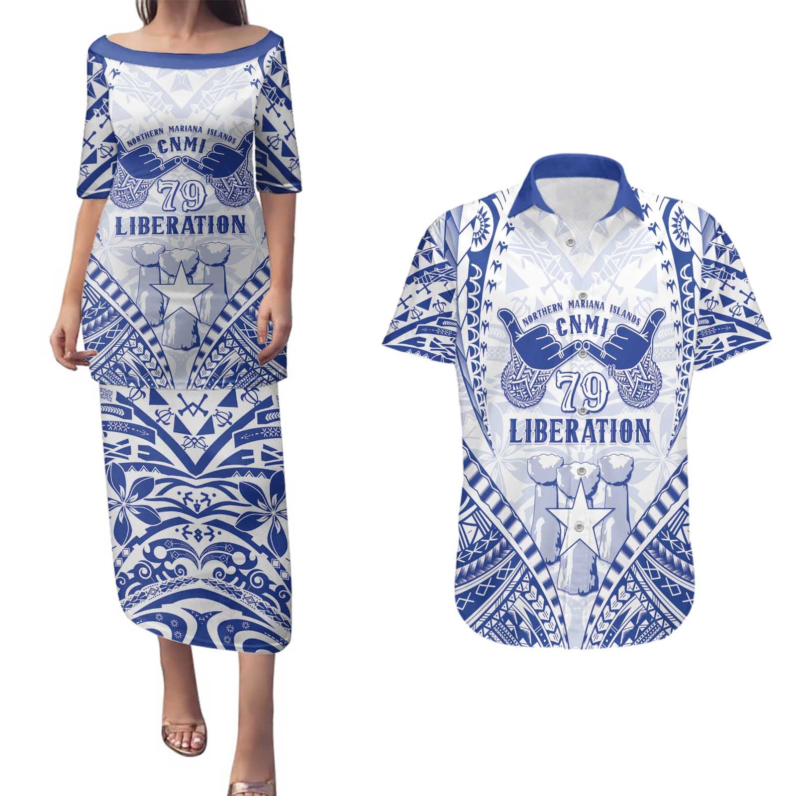 Northern Mariana Islands Liberation Day Couples Matching Puletasi and Hawaiian Shirt 79th Anniversary