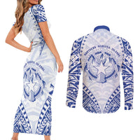 Northern Mariana Islands Liberation Day Couples Matching Short Sleeve Bodycon Dress and Long Sleeve Button Shirt 79th Anniversary