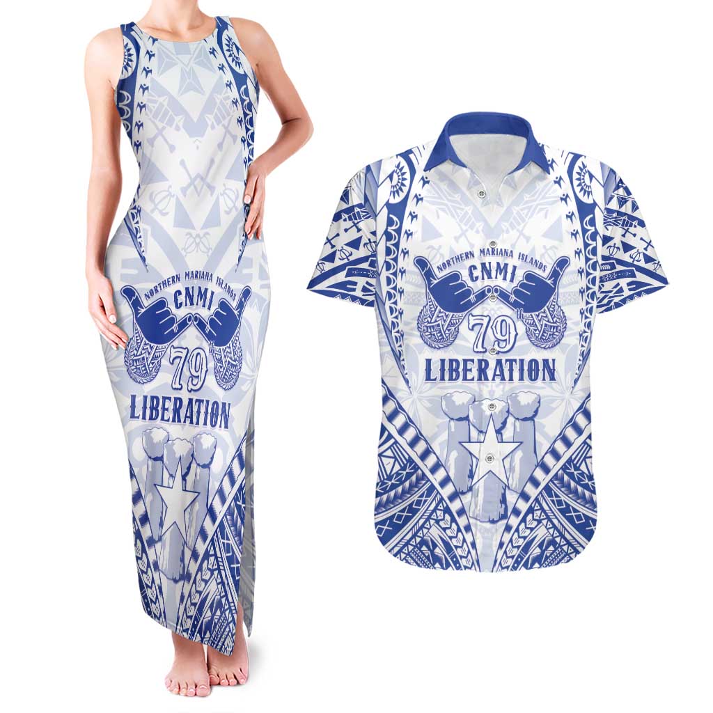 Northern Mariana Islands Liberation Day Couples Matching Tank Maxi Dress and Hawaiian Shirt 79th Anniversary