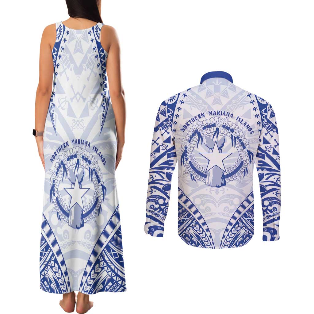 Northern Mariana Islands Liberation Day Couples Matching Tank Maxi Dress and Long Sleeve Button Shirt 79th Anniversary