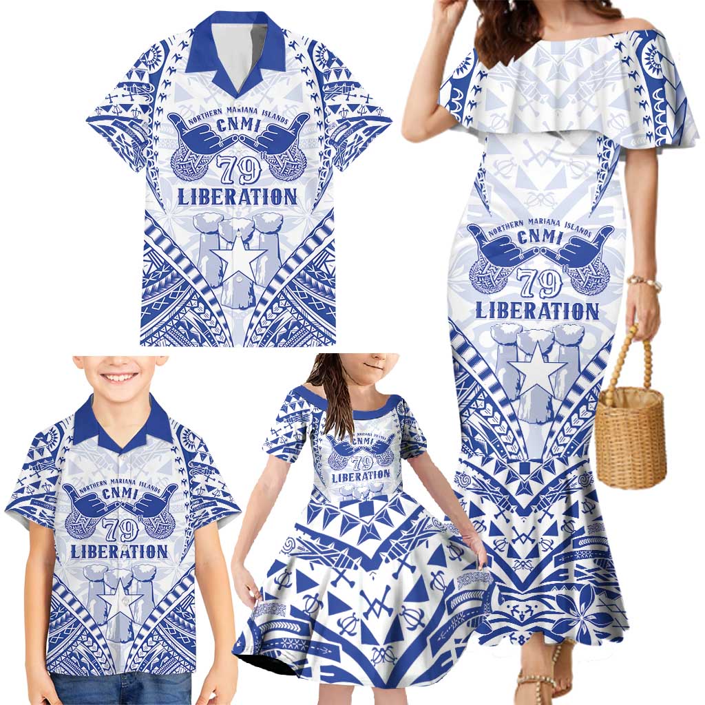 Northern Mariana Islands Liberation Day Family Matching Mermaid Dress and Hawaiian Shirt 79th Anniversary