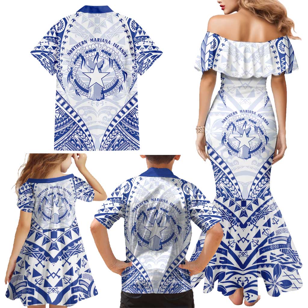 Northern Mariana Islands Liberation Day Family Matching Mermaid Dress and Hawaiian Shirt 79th Anniversary