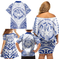 Northern Mariana Islands Liberation Day Family Matching Off Shoulder Short Dress and Hawaiian Shirt 79th Anniversary