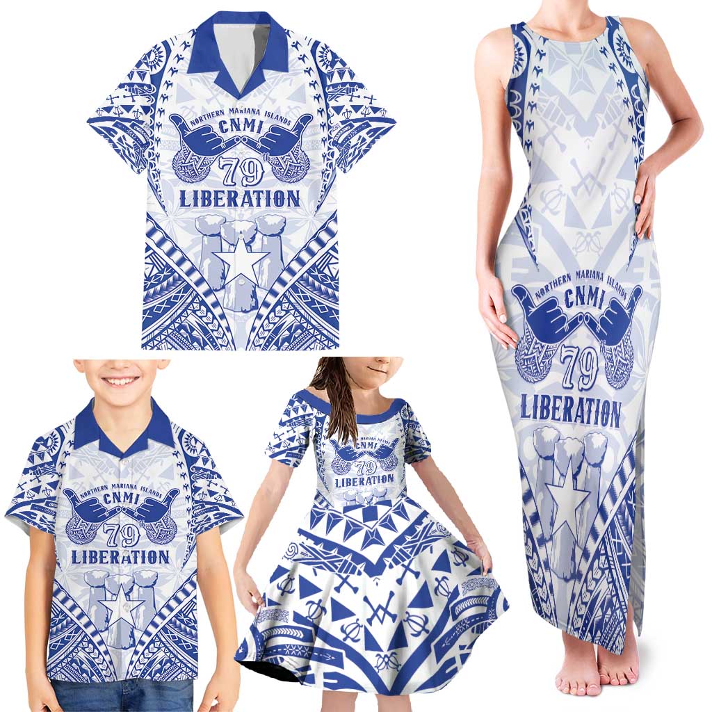 Northern Mariana Islands Liberation Day Family Matching Tank Maxi Dress and Hawaiian Shirt 79th Anniversary