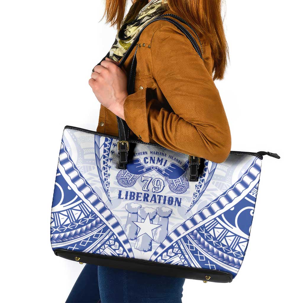 Northern Mariana Islands Liberation Day Leather Tote Bag 79th Anniversary