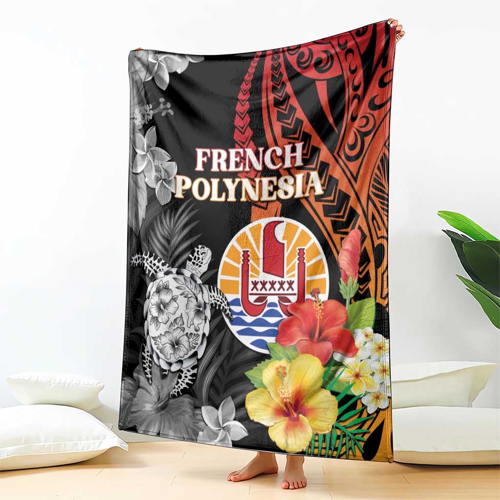 French Polynesia Bastille Day Blanket Tropical Turtle Hibiscus Polynesian Pattern