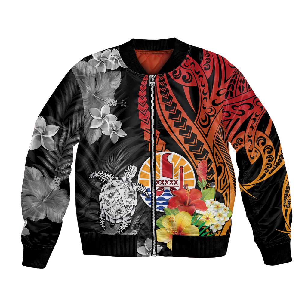 French Polynesia Bastille Day Bomber Jacket Tropical Turtle Hibiscus Polynesian Pattern