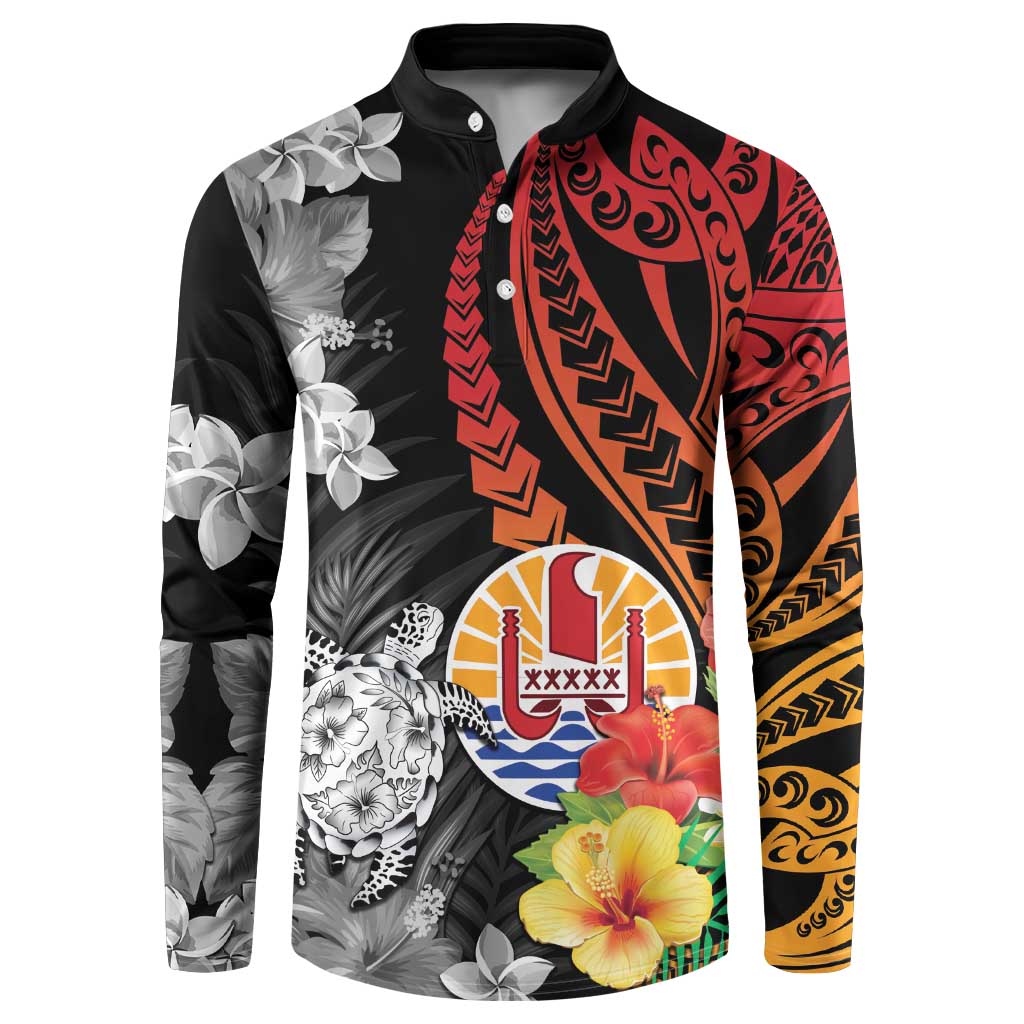 French Polynesia Bastille Day Button Sweatshirt Tropical Turtle Hibiscus Polynesian Pattern