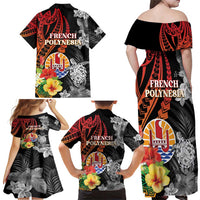 French Polynesia Bastille Day Family Matching Off Shoulder Maxi Dress and Hawaiian Shirt Tropical Turtle Hibiscus Polynesian Pattern