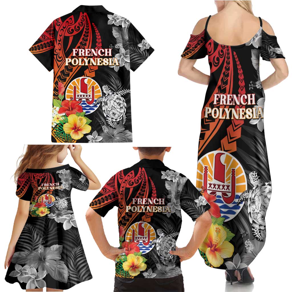 French Polynesia Bastille Day Family Matching Summer Maxi Dress and Hawaiian Shirt Tropical Turtle Hibiscus Polynesian Pattern