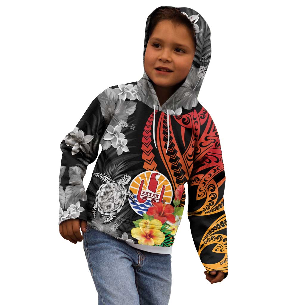 French Polynesia Bastille Day Kid Hoodie Tropical Turtle Hibiscus Polynesian Pattern