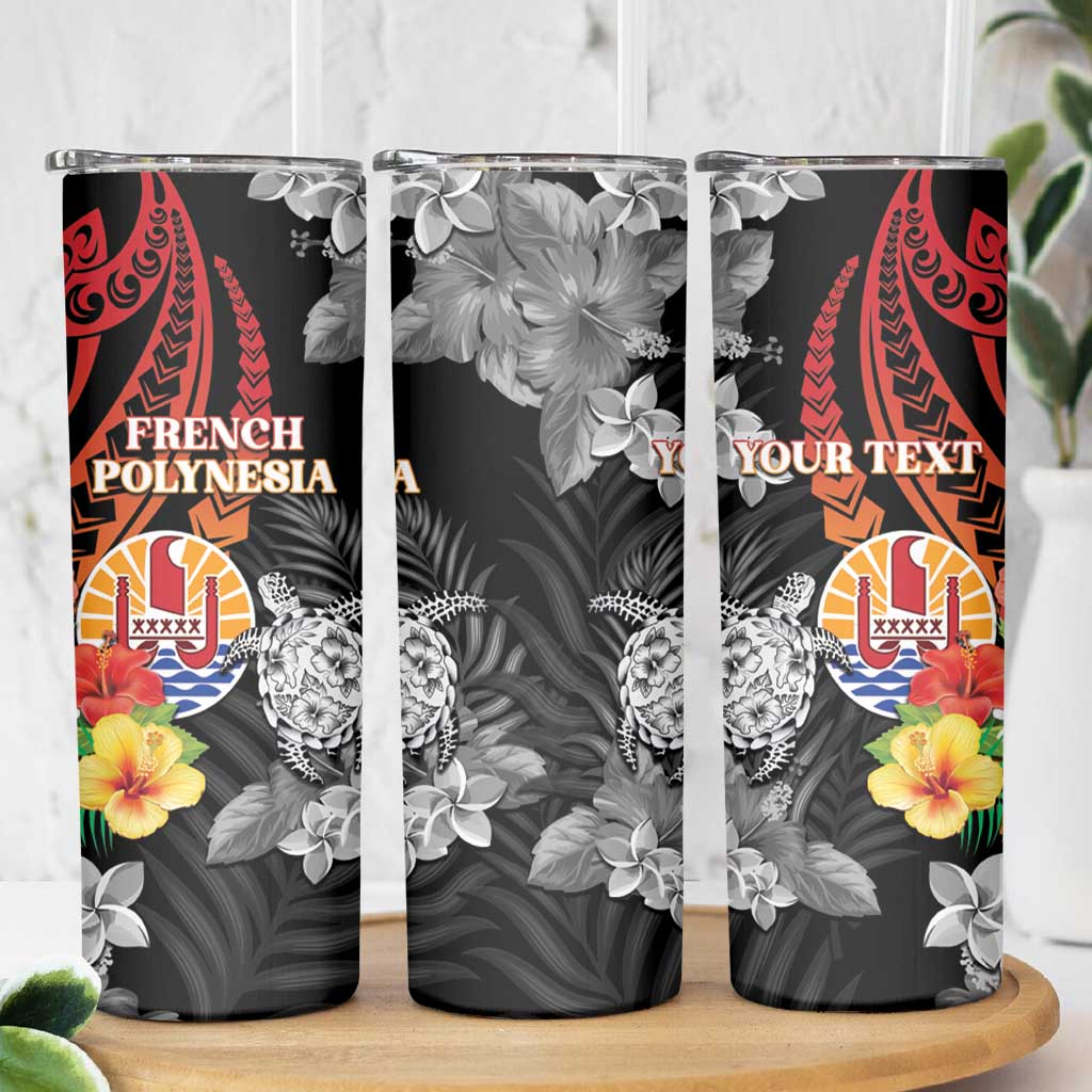 Personalised French Polynesia Bastille Day Skinny Tumbler Tropical Turtle Hibiscus Polynesian Pattern