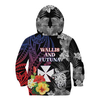 Wallis and Futuna Bastille Day Kid Hoodie Tropical Turtle Hibiscus Polynesian Pattern