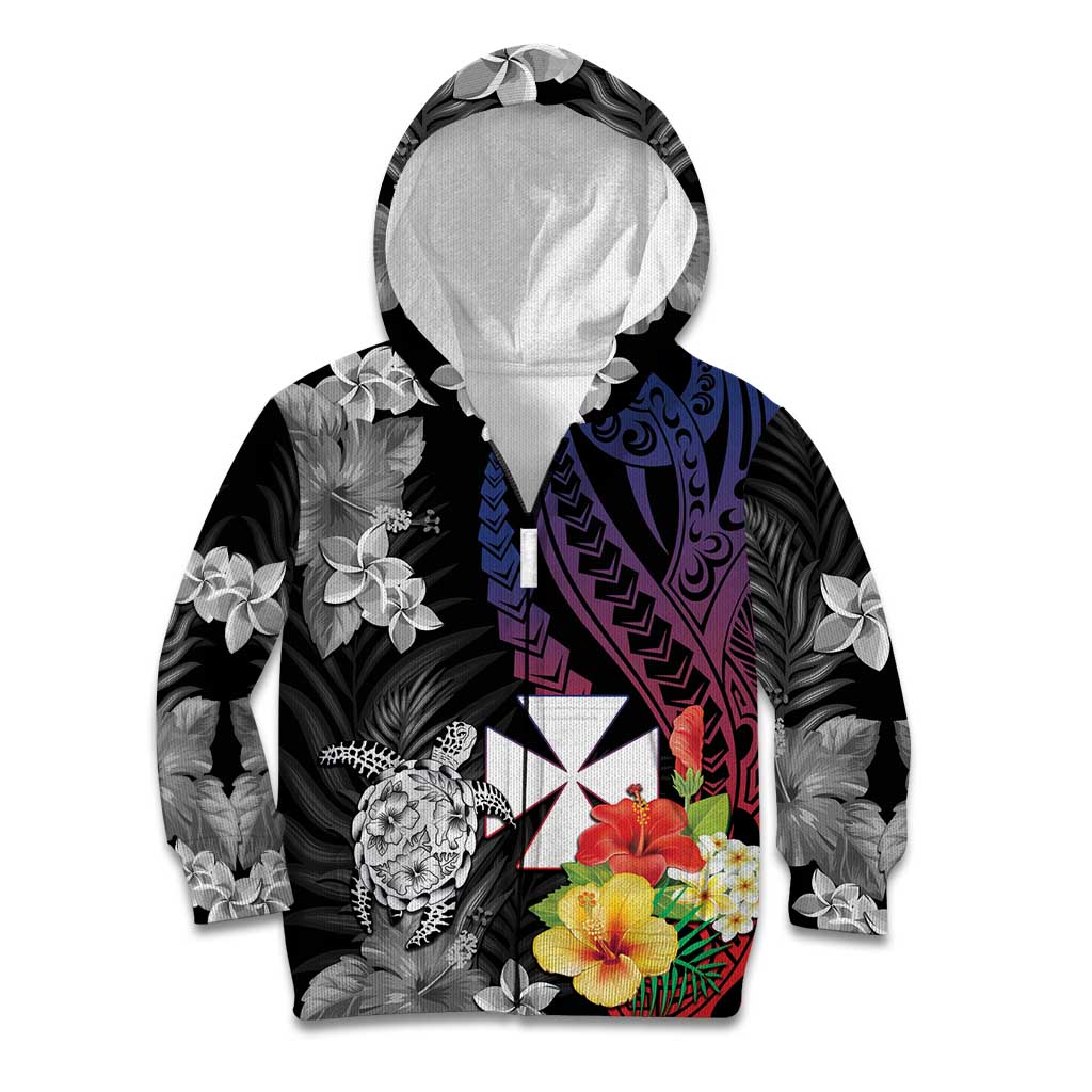 Wallis and Futuna Bastille Day Kid Hoodie Tropical Turtle Hibiscus Polynesian Pattern
