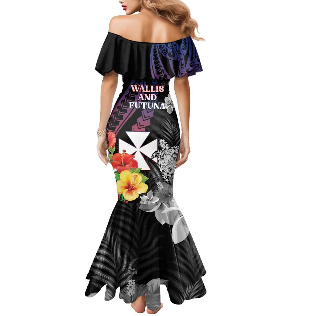 Wallis and Futuna Bastille Day Mermaid Dress Tropical Turtle Hibiscus Polynesian Pattern