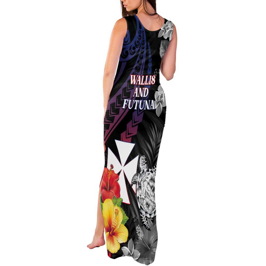Wallis and Futuna Bastille Day Tank Maxi Dress Tropical Turtle Hibiscus Polynesian Pattern