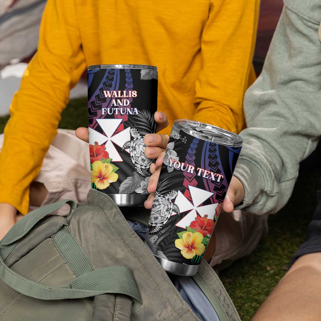 Personalised Wallis and Futuna Bastille Day Tumbler Cup Tropical Turtle Hibiscus Polynesian Pattern