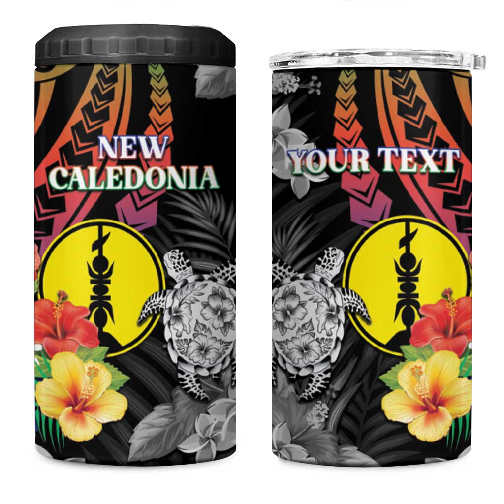 Personalised New Caledonia Bastille Day 4 in 1 Can Cooler Tumbler Tropical Turtle Hibiscus Polynesian Pattern