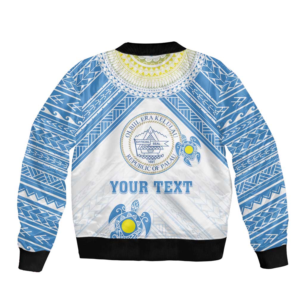Personalised Palau Constitution Day Bomber Jacket Polynesian Turtle