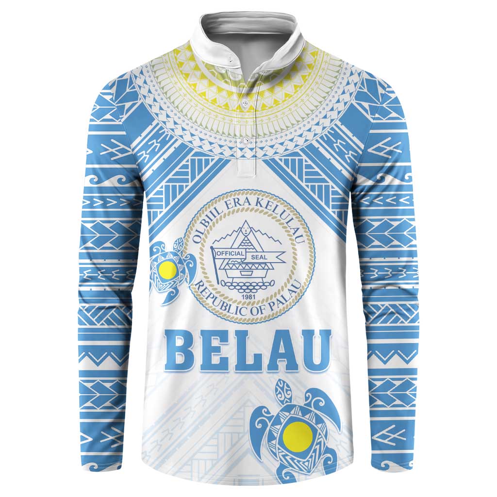 Personalised Palau Constitution Day Button Sweatshirt Polynesian Turtle