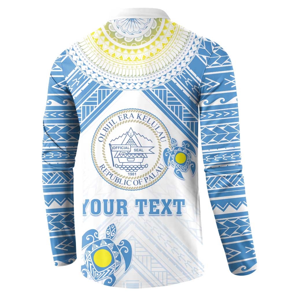 Personalised Palau Constitution Day Button Sweatshirt Polynesian Turtle