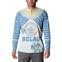 Personalised Palau Constitution Day Button Sweatshirt Polynesian Turtle
