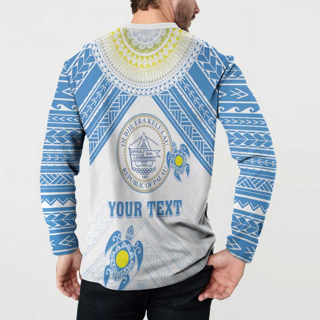 Personalised Palau Constitution Day Button Sweatshirt Polynesian Turtle