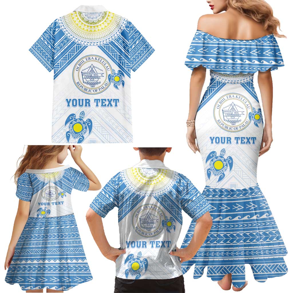 Personalised Palau Constitution Day Family Matching Mermaid Dress and Hawaiian Shirt Polynesian Turtle