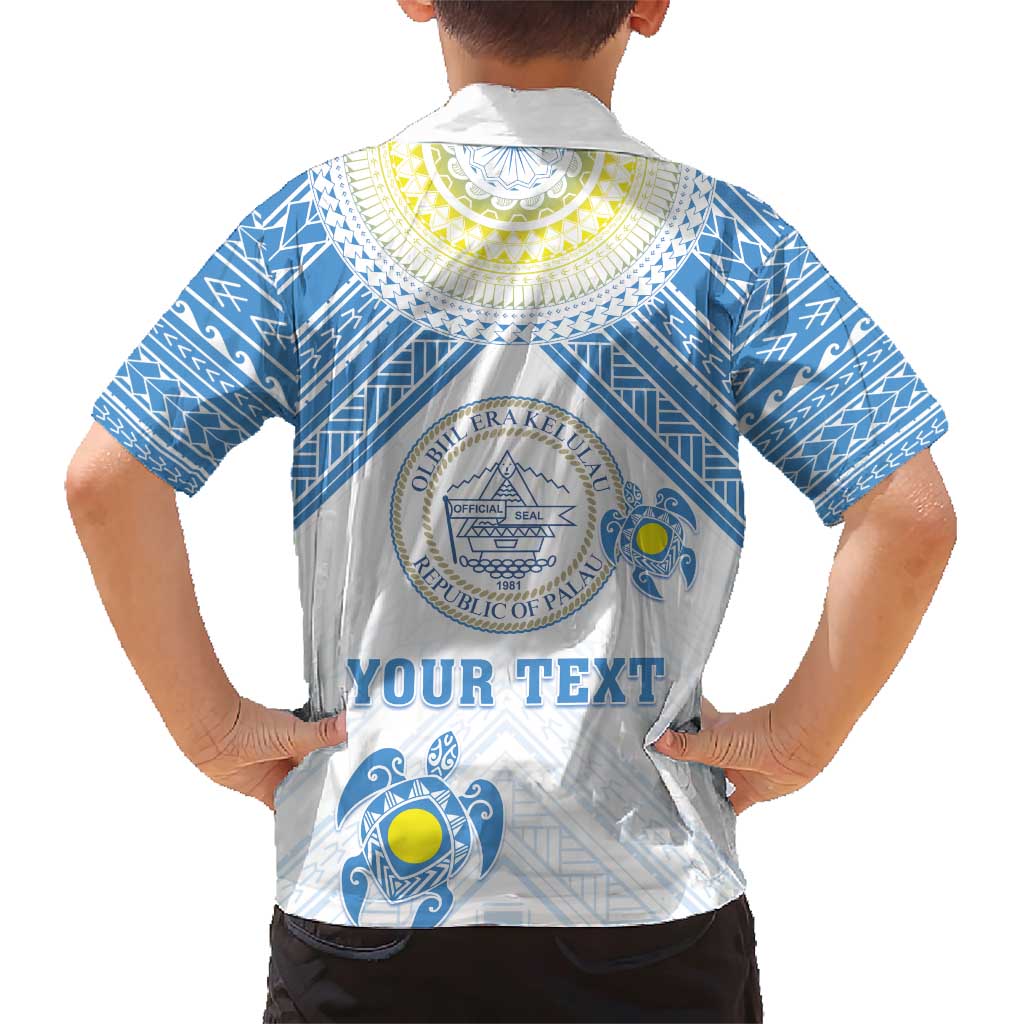 Personalised Palau Constitution Day Family Matching Short Sleeve Bodycon Dress and Hawaiian Shirt Polynesian Turtle