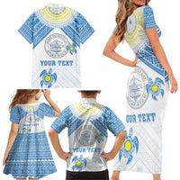 Personalised Palau Constitution Day Family Matching Short Sleeve Bodycon Dress and Hawaiian Shirt Polynesian Turtle