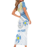 Personalised Palau Constitution Day Family Matching Short Sleeve Bodycon Dress and Hawaiian Shirt Polynesian Turtle