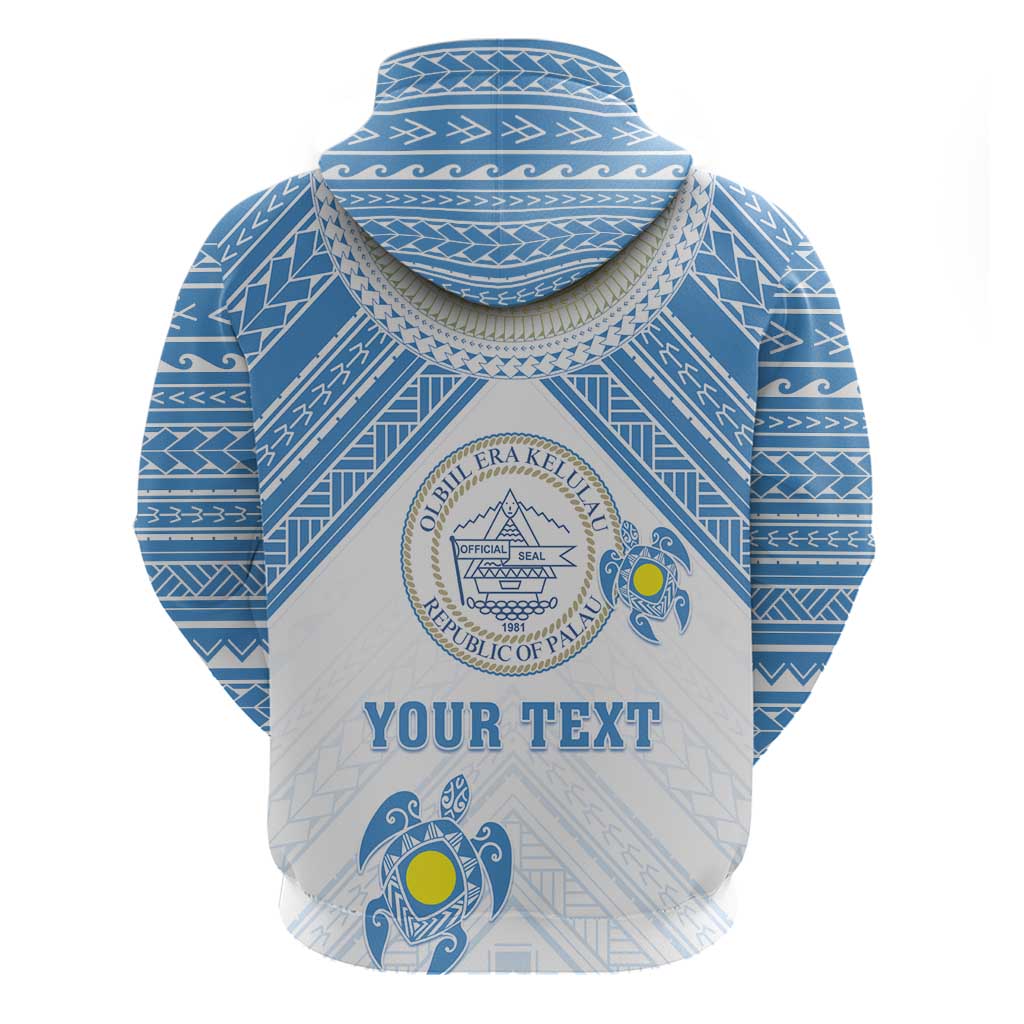 Personalised Palau Constitution Day Zip Hoodie Polynesian Turtle
