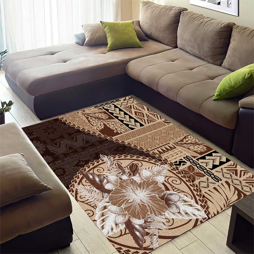 Samoa Siapo Elegant Area Rug Hibiscus Chocolate Brown Motifs - Polynesian Pride