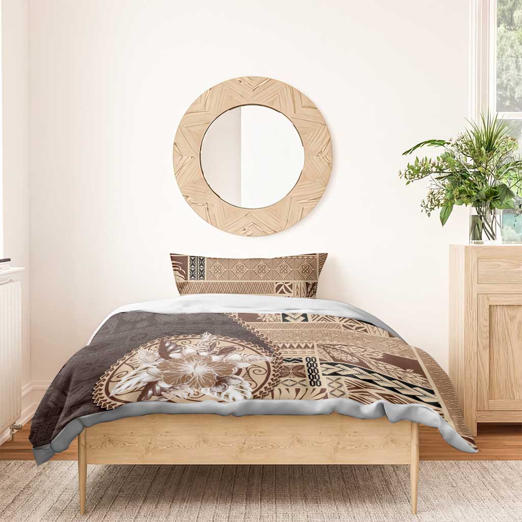 Samoa Siapo Elegant Bedding Set Hibiscus Chocolate Brown Motifs - Polynesian Pride